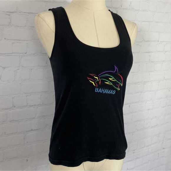⭐ 3/$15 Small Black Embroidered Dolphin Bahamas Tank Top - Picture 2 of 6